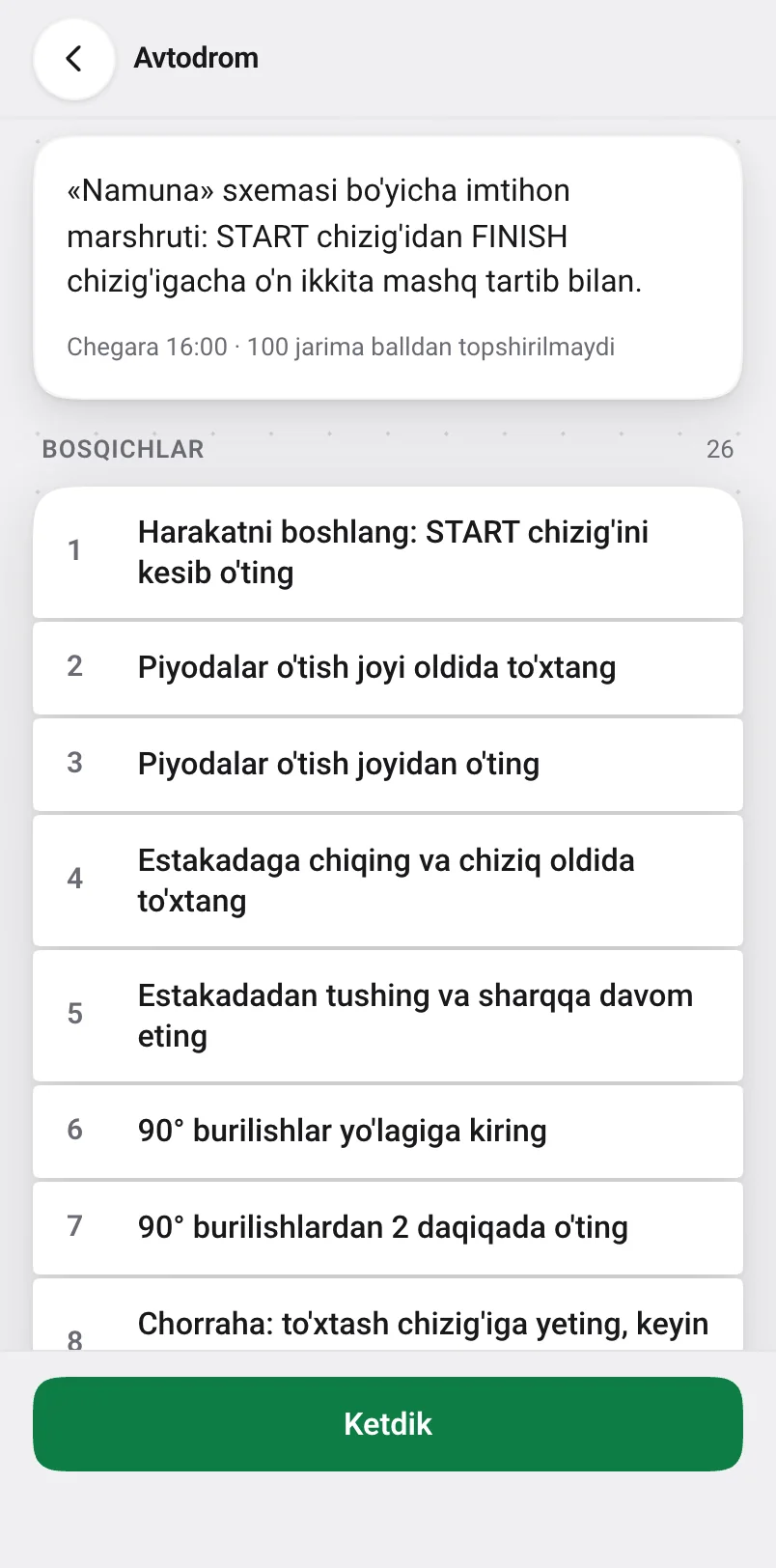Avtodrom brifingi: marshrut, vaqt va shartlar